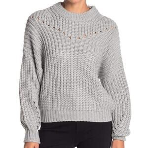 Elodie Medium Lt Grey Chunky Long Sleeve Knit Sweater open stitch pullover NEW
